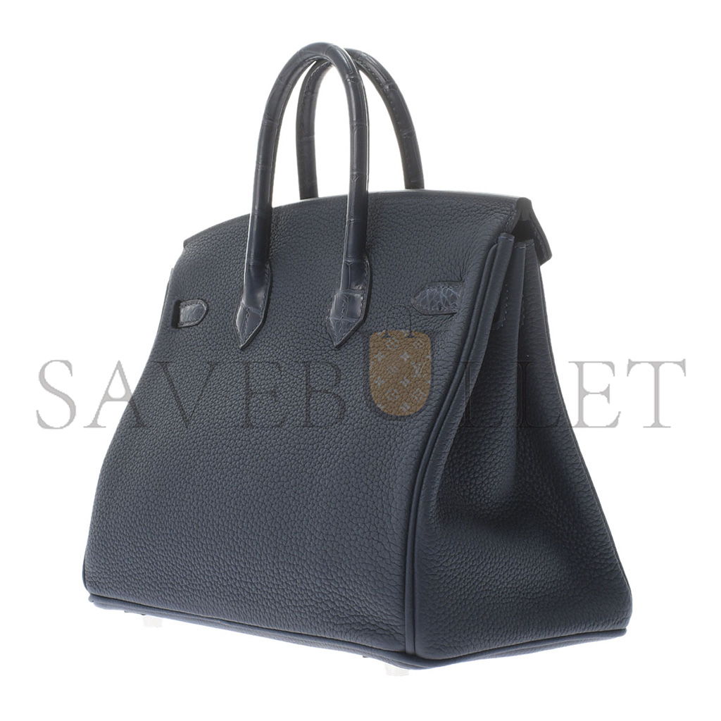 HERMÈS MASTER BIRKIN 25 CROCODILE AND TOGO LEATHER ROYAL BLUE SILVER BUCKLE H076216CK40 (25*20*13cm)